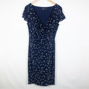 Lauren Ralph Lauren Black Label Leaf Print Dress | Navy Blue White | Size 8
